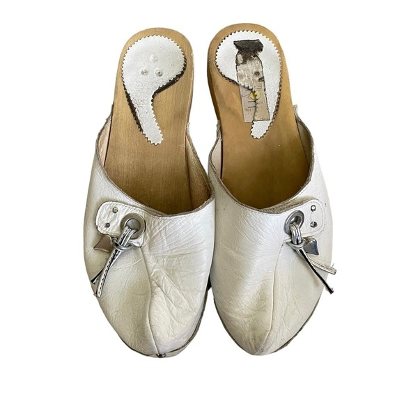 Sotto SOPRA White Leather Mule Wooden Clog Slip On Shoes Heel 7.5 - Picture 9 of 14